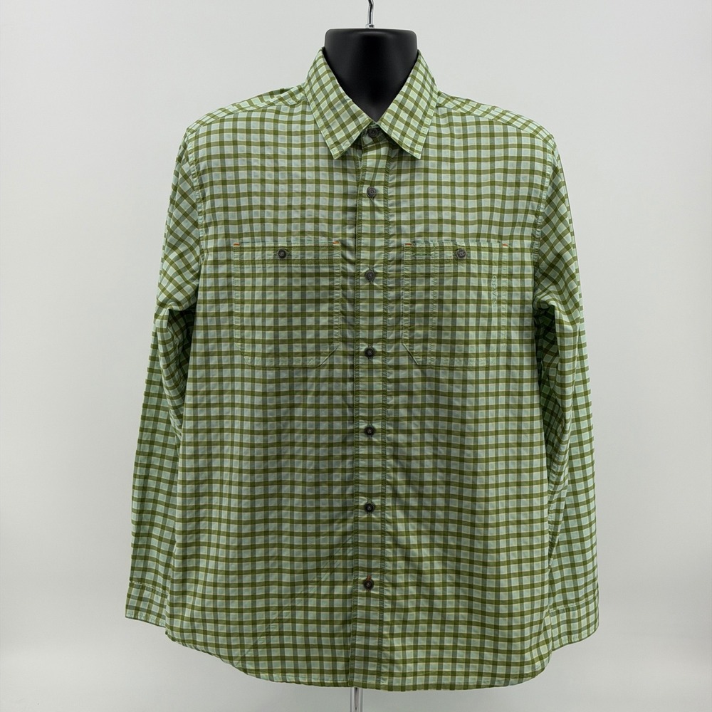 Orvis Active Fit Button Down Shirt Mens M Green Gingham Plaid Outdoor Fishing